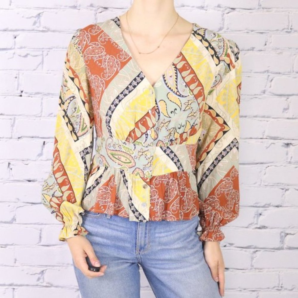 NWT Mango paisley slightly cropped blouse r3